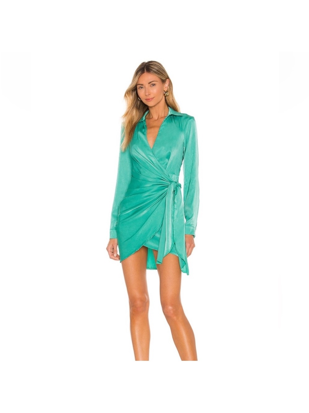 superdown Teal Wrap Satin Mini Dress